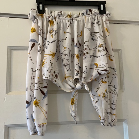 Tops - Off the Shoulder Cropped Tie Long Sleeve!